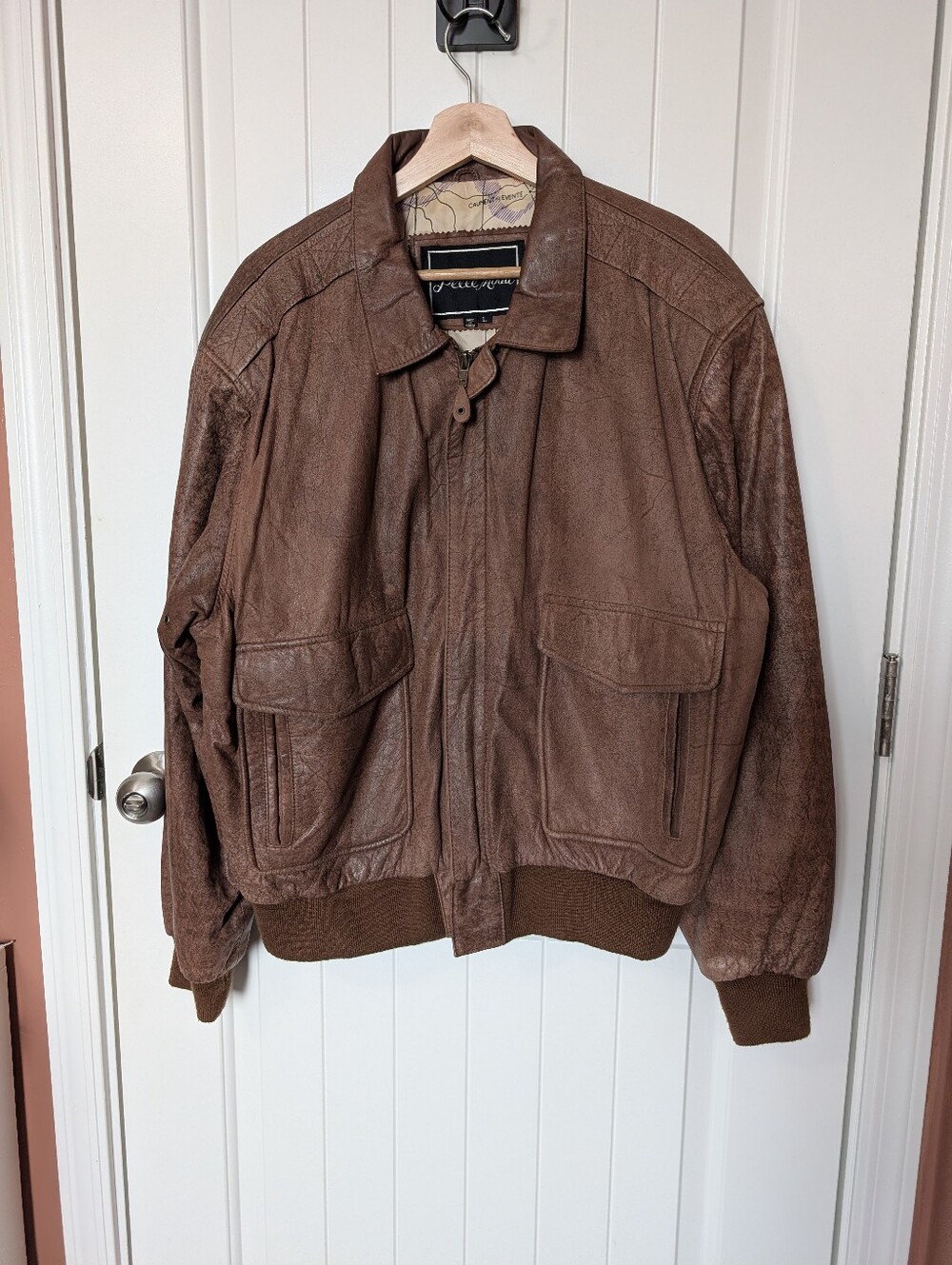Vintage Pelle Moda Leather Bomber Jacket Men’s Large Brown/Tan
